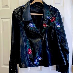 CITY CHIC Black Floral Pleather Motorcycle Jacket